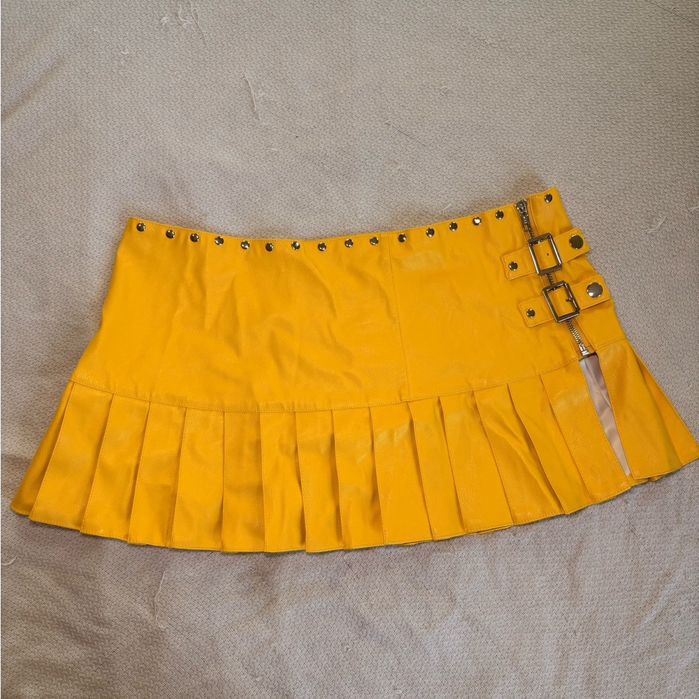 I.AM.GIA Yellow Skater Mini Skirt with Pleats and Embellishments